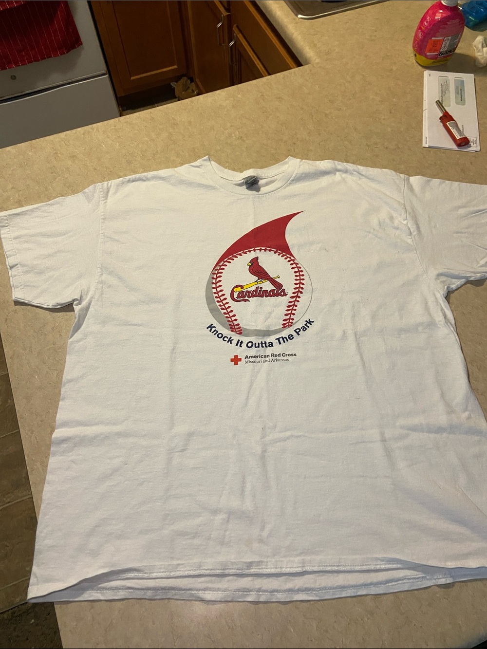 Gildan White Short-Sleeve Tee with Red Cardinals Baseball Graphic